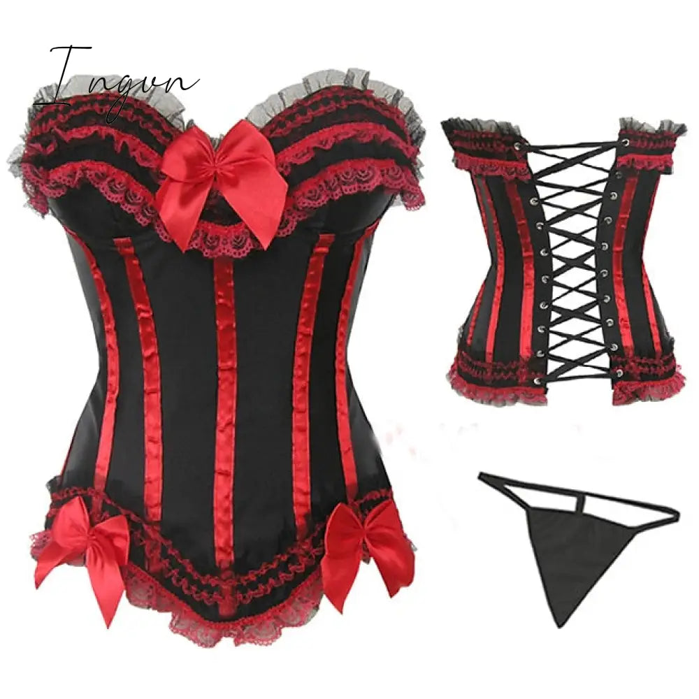 Ingvn - Women's Plus Size Corsets Halloween Country Bavarian Overbust Corset Corset Dresses Classic Retro Tummy Control Lace Stripe Waves Lace Up Nylon Polyester / Cotton Christmas Wedding Party / Bow