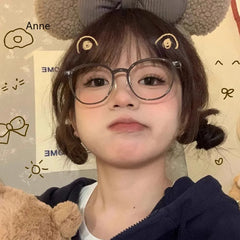 INGVN  Korea Round Tea Glasses Frame Women No Makeup Fashion Anti-blue Glasses Men Contrasting Cute Decorative Glasses Eyeglasses