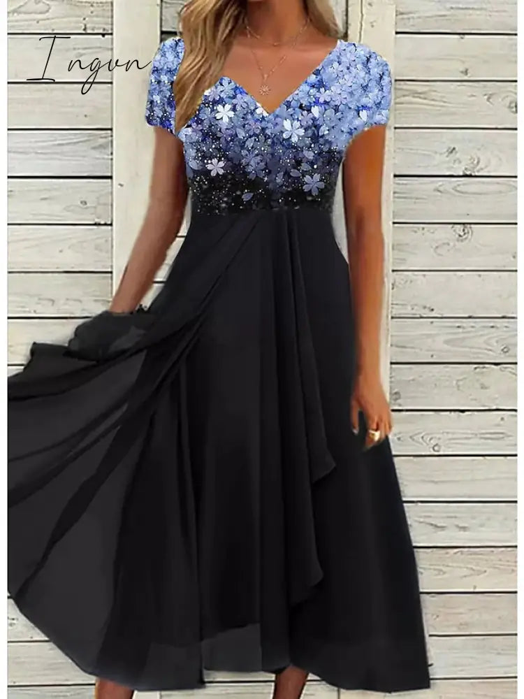 Ingvn - Women's Casual Dress Lace Dress Sheath Dress Midi Dress Black Blue Purple Short Sleeve Floral Ruched Fall Spring Summer V Neck Stylish Vacation Weekend 2023 S M L XL XXL 3XL 4XL 5XL