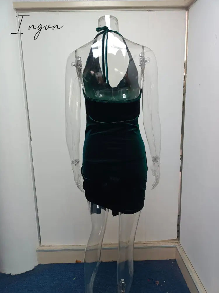 Ingvn - 2023 Summer New Women's Wear Halter Neck Hollow Strappy Slit Sexy Fashion Dress Sexy Backless Irregular Strappy Evening Dress