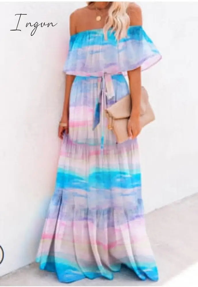 Ingvn - Summer Women's Dress White Floral Dress Off The Shoulder Long Dress Female Streetwear Casual Elegant Party Dresses Ladies