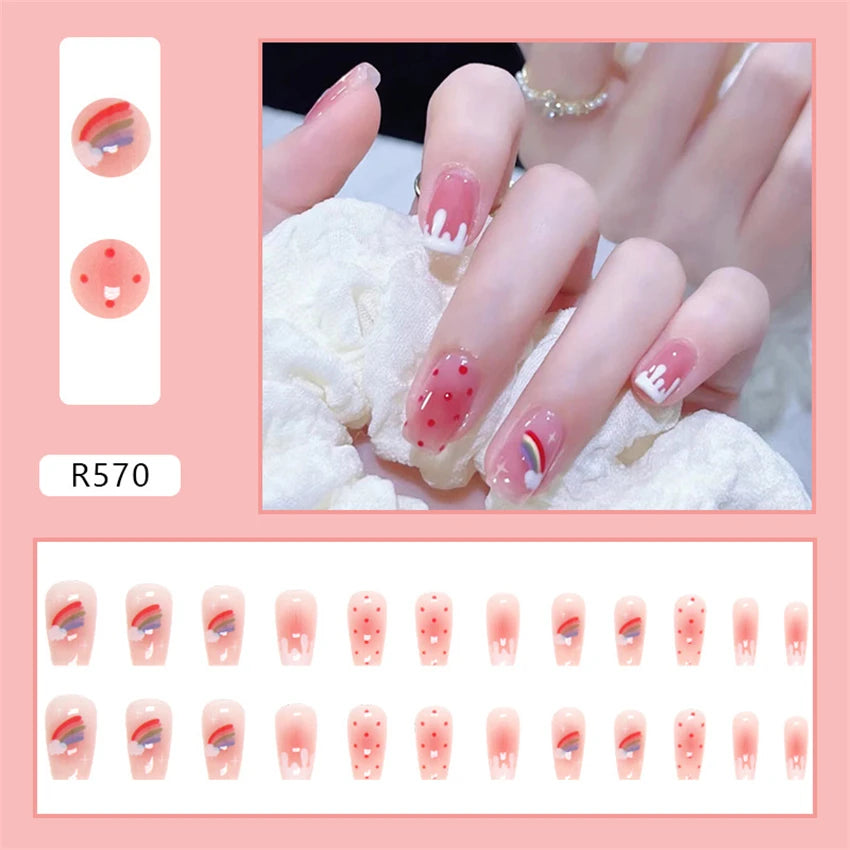 24pcs Lemon Short Wear Tips Nail False Patch Press on Nails Supplies for Professionals Artifical Fake Nails Faux Ongles Uñas