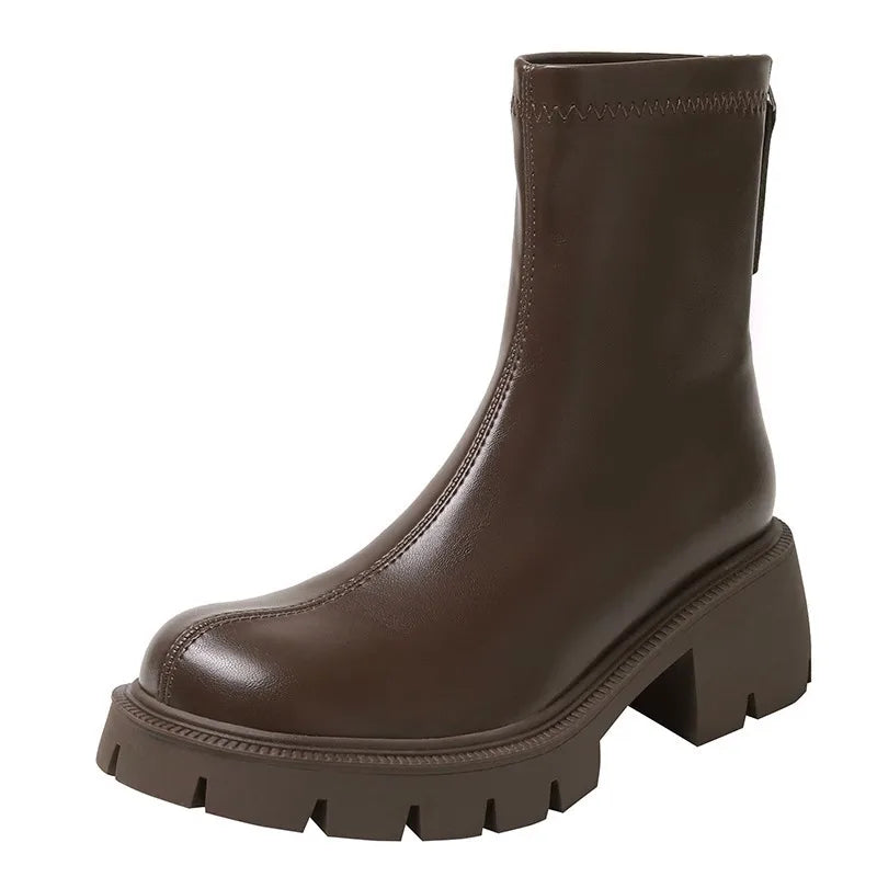 Ingvn  British Style Women Ankle Boots Fashion Zippers Modern Short Booties Autumn Winter Ladies Concise Thick Heels Shoes