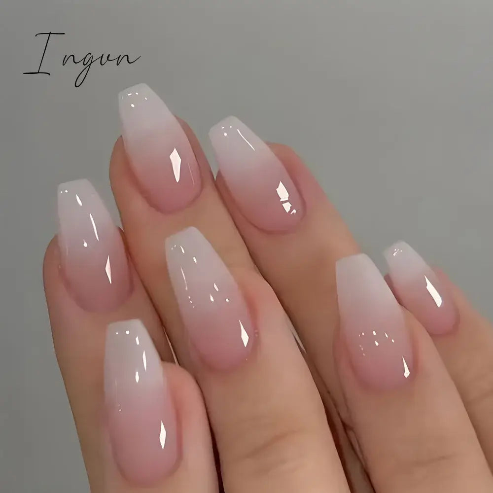 24Pcs French Tip  Press on Nails Short Coffin False Nails Simple Wearable Fake Nails Frosted Full Cover Press on Nail Tips Art