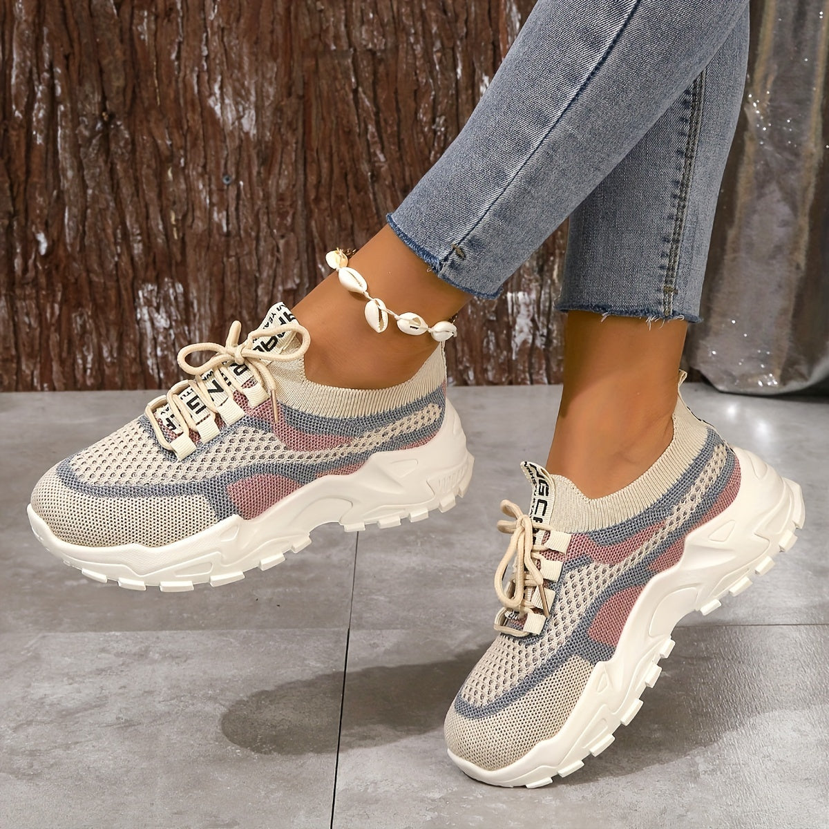 Women's Breathable Mesh Platform Sneakers, Casual Lace Up Outdoor Shoes, Comfortable Low Top Sport Shoes plus size