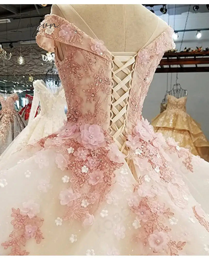 Ingvn - Pink Princess Quinceanera Dress Appliques Beads 3D Flowers Prom Party Sweet 16 Ball Gown Vestidos De 15 Años