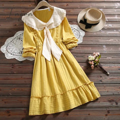 Ingvn - Spring autumn japan style cute kawaii solid dress new design peter pan collar women raffles causal dress