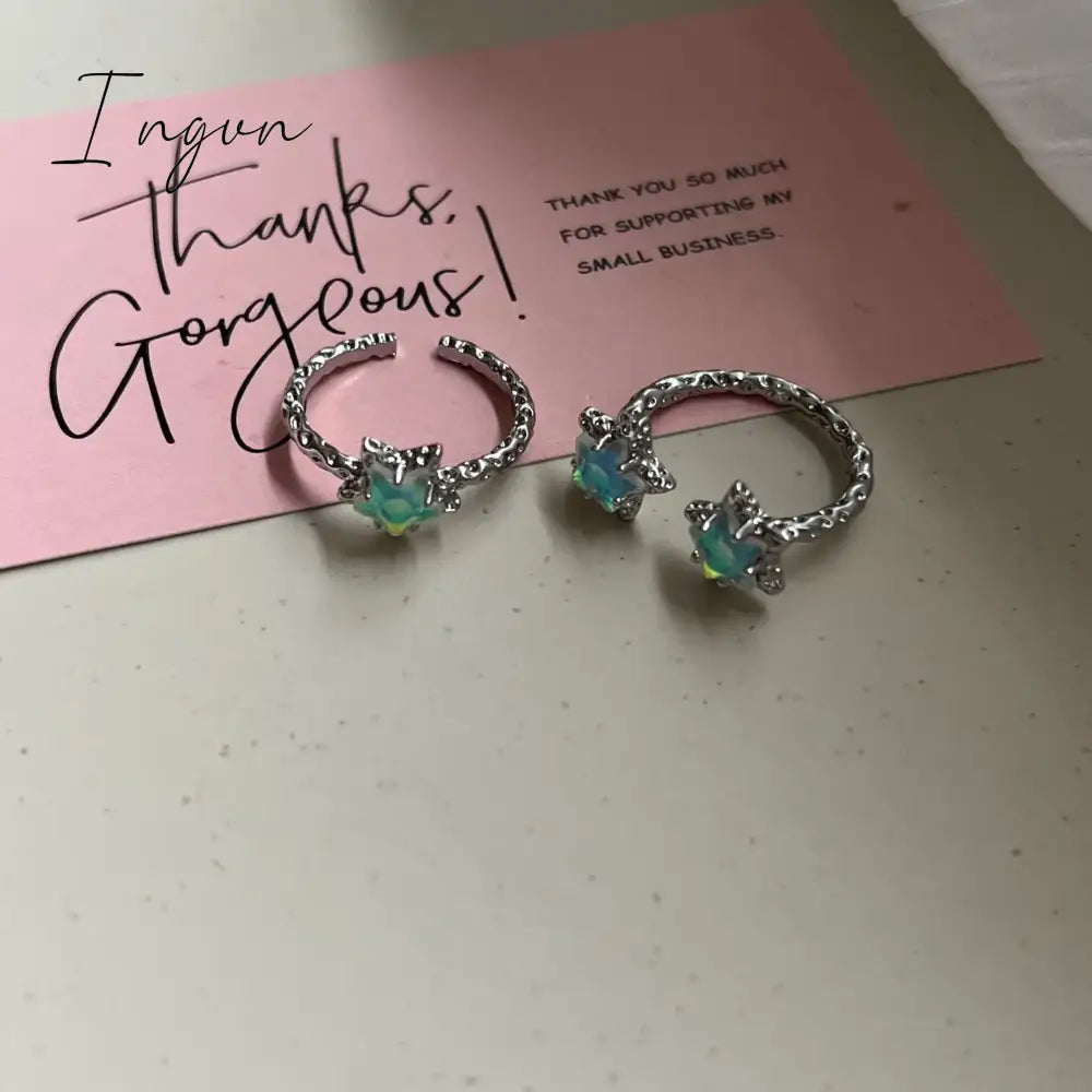 Y2K Kpop Lucky Star Ring Adjustable Irregular Geometric Punk Retro Women Crystal Ring Set Fashion Girls Aesthetic Jewelry