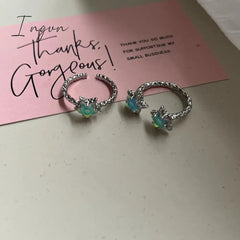 Y2K Kpop Lucky Star Ring Adjustable Irregular Geometric Punk Retro Women Crystal Ring Set Fashion Girls Aesthetic Jewelry