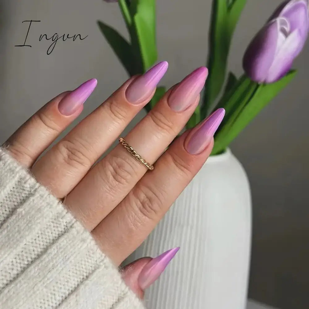 24Pcs False Nails With Glue Almond Pink Butterfly Design Detachable Rhinestones Acrylic Fake Nails long stiletto Press On Nails