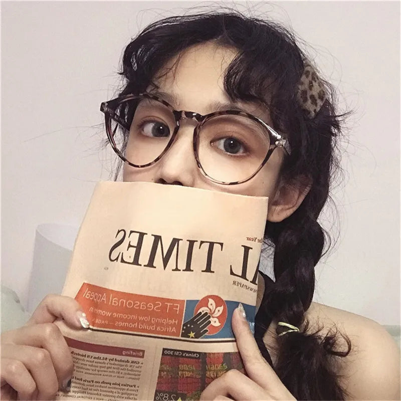 INGVN  Korean Literary Anti-blue Glasses Frame Women Fashion Glasses Men Contrasting Cute Decorative Glasses
