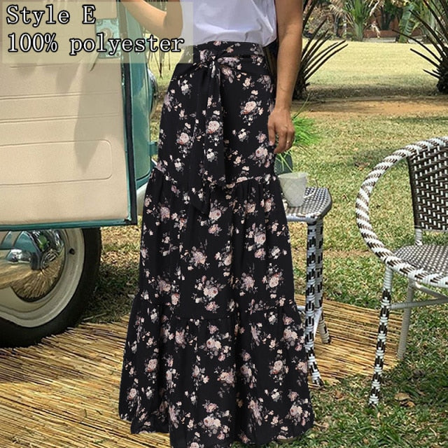 Long Skirts Women  Autumn Celmia Vintage High-Waist Female Skirts Casual Plaid Check Loose Printed Belted Pleated Maxi Skirt