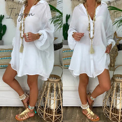 Ingvn - New Loose Women Cover Ups Swimwear White Beach Dress Cotton Beach Kimono Coverups for Women Swimsuit Cover Up Beach Woman
