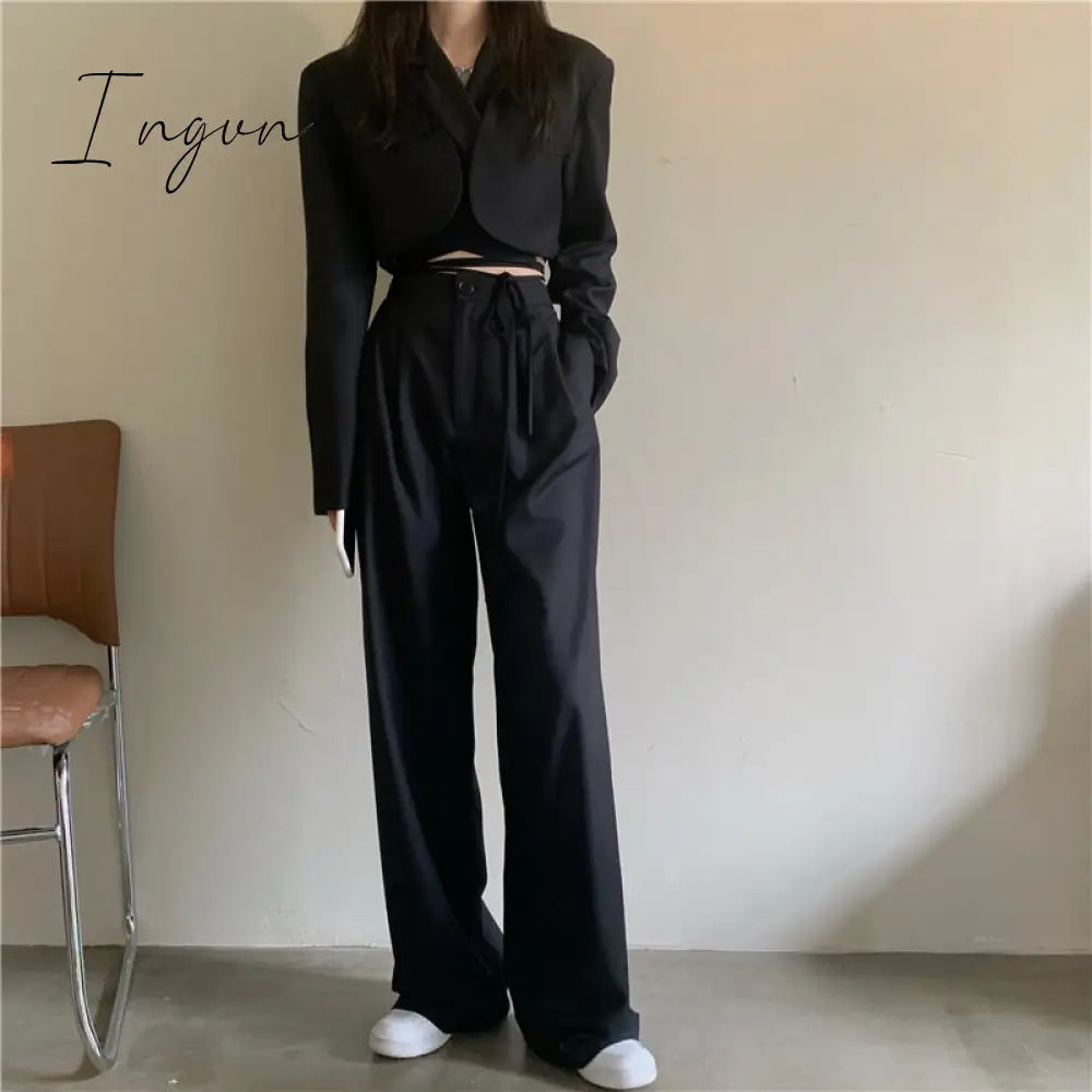 Ingvn - Spring Outfits Trends Korean Summer Two Piece Set Women Crop Top Sexy Lace-up Blazer Coat + High Waist Pants Suit Sets Autumn Streetwear 2 Piece Sets