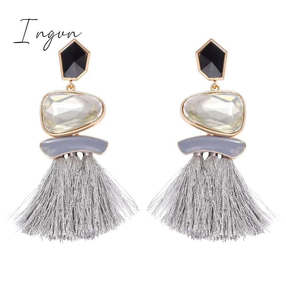 Ingvn - New Fringed Statement Drop Earrings Wedding Tassel Multicolored Hot Fashion STUD Earrings Jewelry Women 2023 Trend