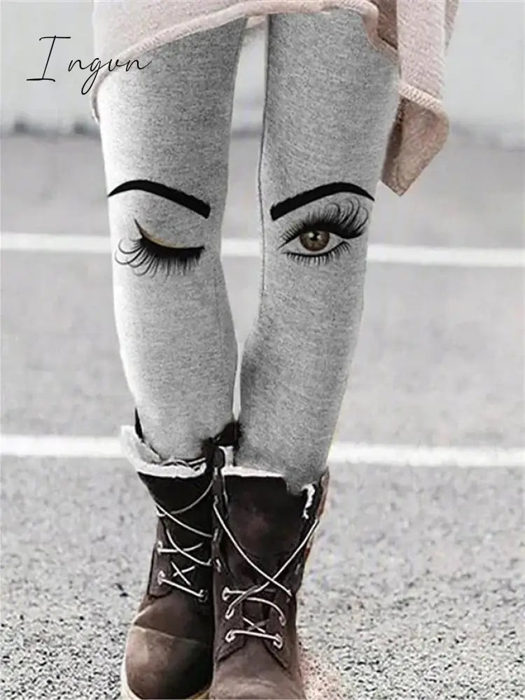 Ingvn - Women's Fleece Pants Tights Leggings Full Length Print High Elasticity Medium Waist Fashion Tights Halloween Picture color 21 Picture color 34 S M