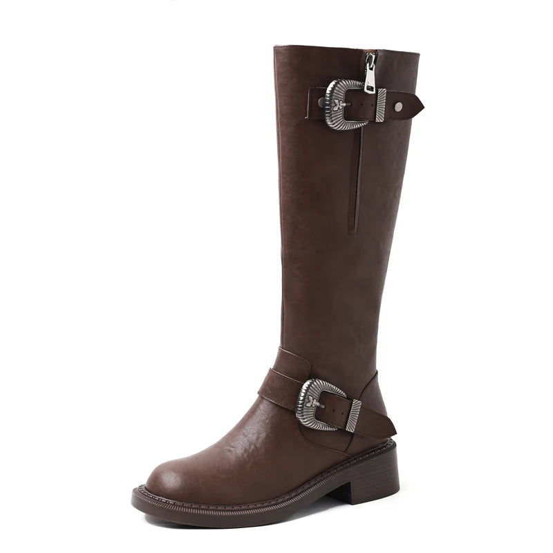 Ingvn  Winter Soft Leather Women Knee High Boots Fashion Back Zippers Modern Long Booties Designer Flats Botas De Mujer
