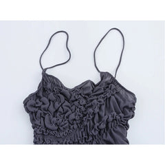 New Women Sexy Spaghetti Straps O Neck Ruched Asymmetrical Dress Holiday Summer Midi Vestidos