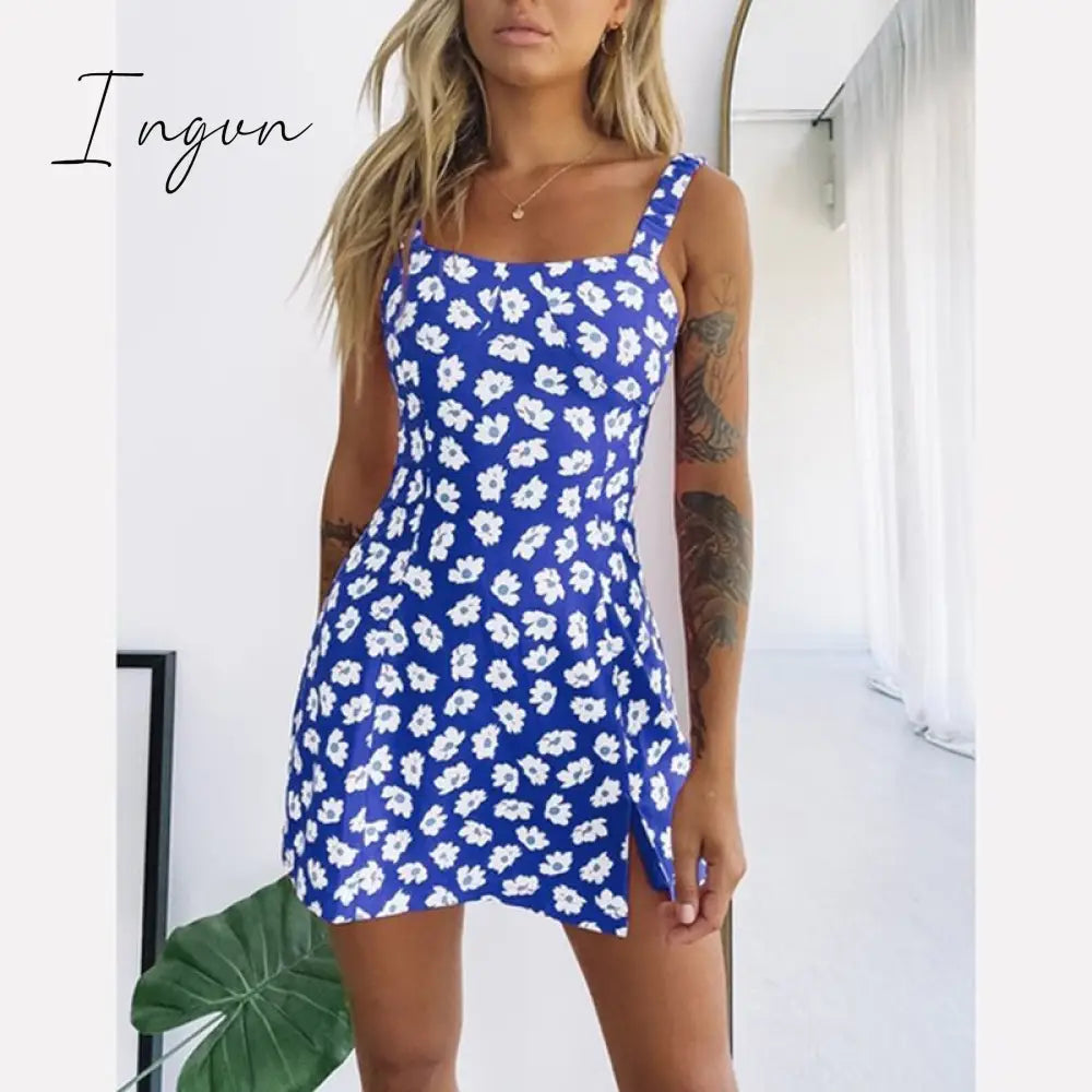 Ingvn - Floral Print Dress Slim Sexy Off The Shoulder Long Dress Irregular Female Streetwear New Dress Casual Autumn And Winter