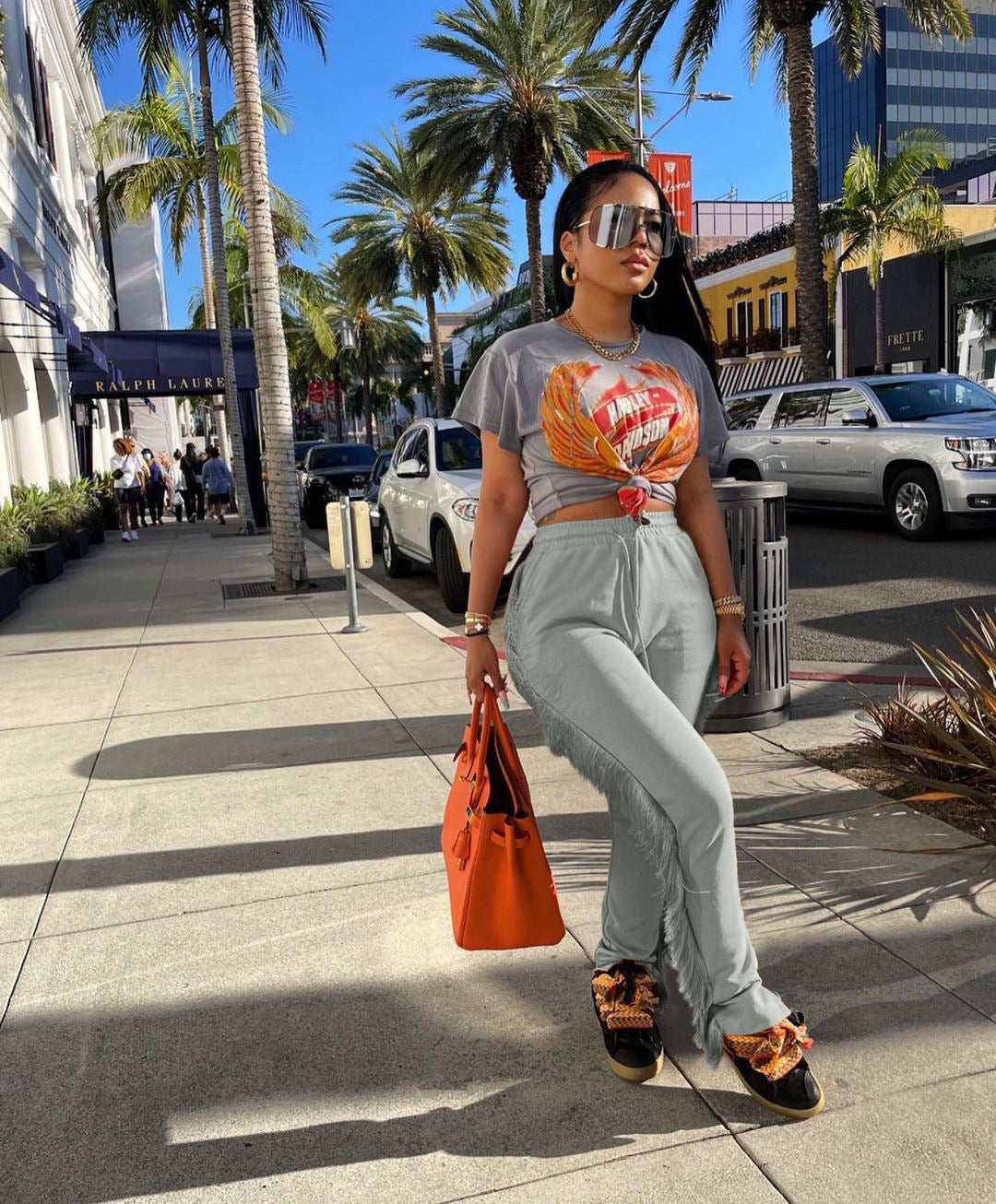 Voguable  Women Festival Clothing Casual Streetwear Bodycon Sweat Pants Women Vintage Capris Side Tassels Patchwork Solid Jogger Pant