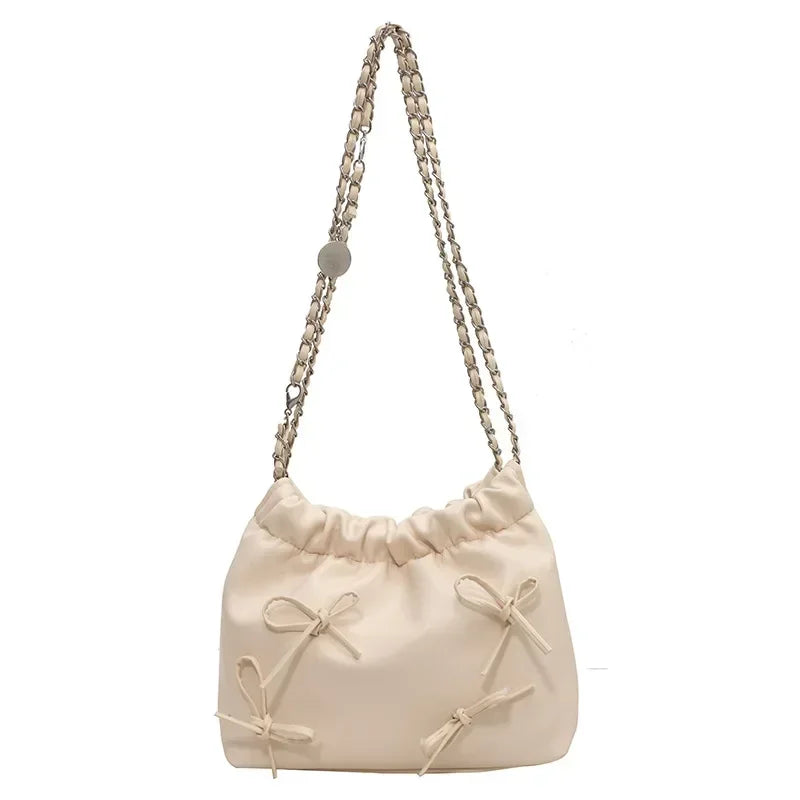 Ingvn  New Cute Small Bow Tie Design Crossbody Bags for Women Y2K Style Silver Handbags Leather Crossbody Bag Party Purses