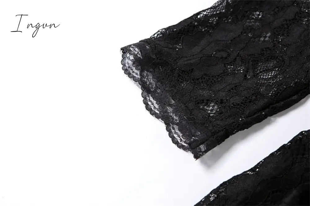 Ingvn - Summer Sexy Party Split Lace Bodycon Woman Maxi Dress Club Square Collar Black Elegant Women's Dresses