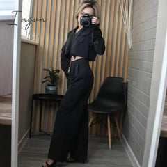 Ingvn - Spring Outfits Trends Korean Summer Two Piece Set Women Crop Top Sexy Lace-up Blazer Coat + High Waist Pants Suit Sets Autumn Streetwear 2 Piece Sets