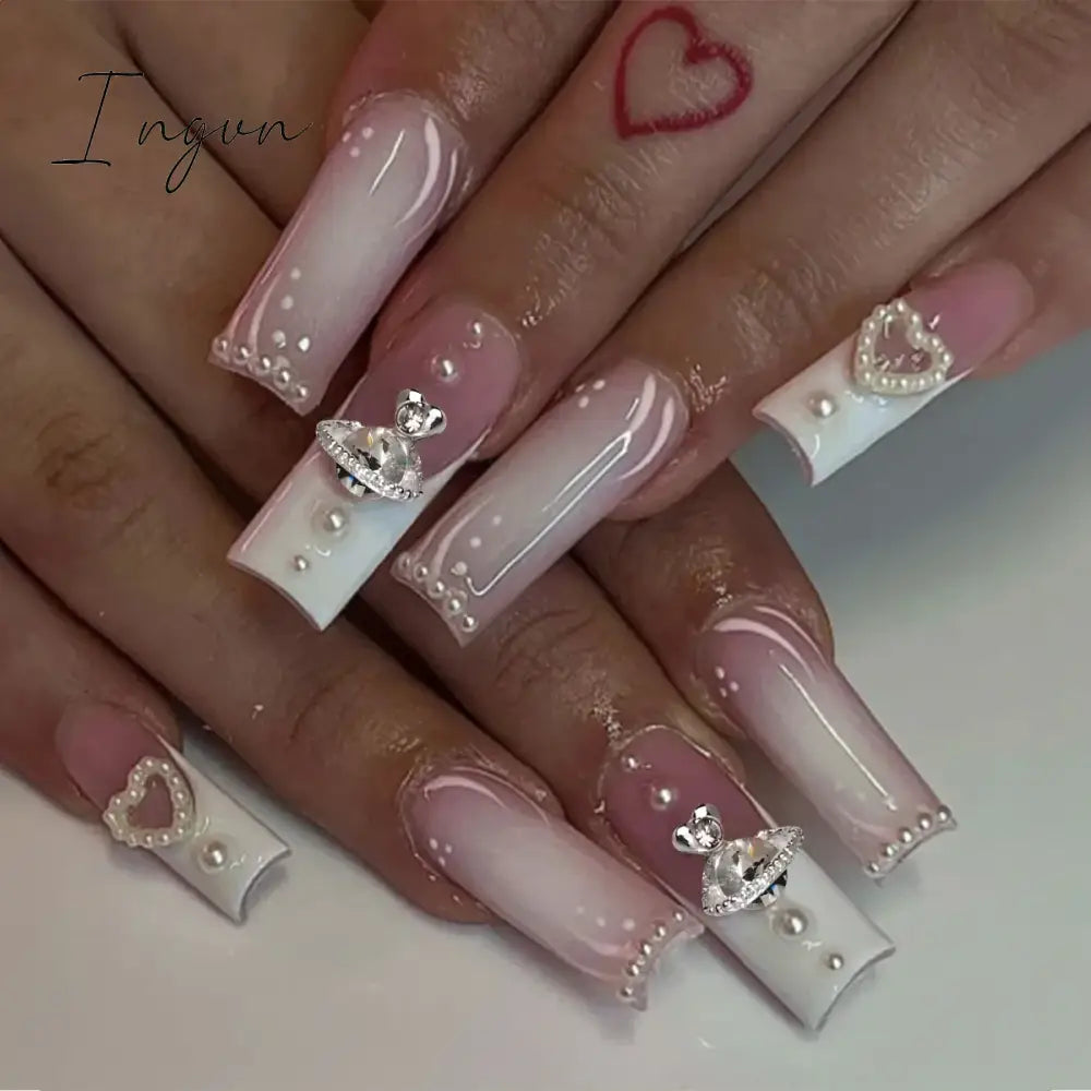 24pcs Artifical Bails With Glue Fake Nail Tips With Design Detachable Press On Nails Long Fake Nail Finished Nail Piece Sticker