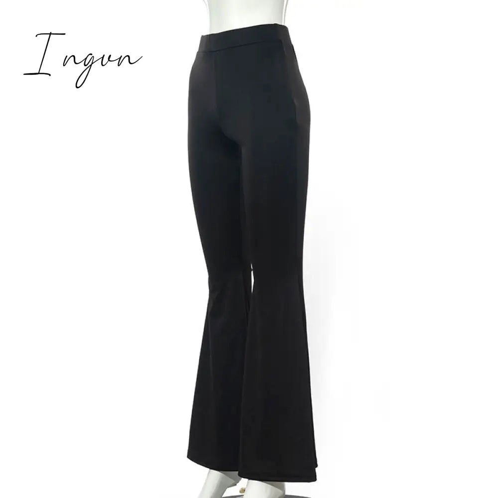 Ingvn - Summer Outfits Grunge 90s Urban Style Boot Cut Pants High Waist Black Vintage Skinny Pants Fashion Indie Casual For Women Trousers