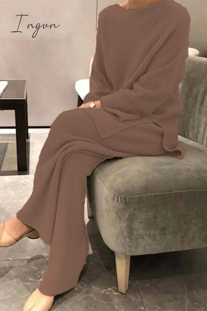 Ingvn - Casual Solid Solid Color O Neck Long Sleeve Two Pieces(5 Colors)