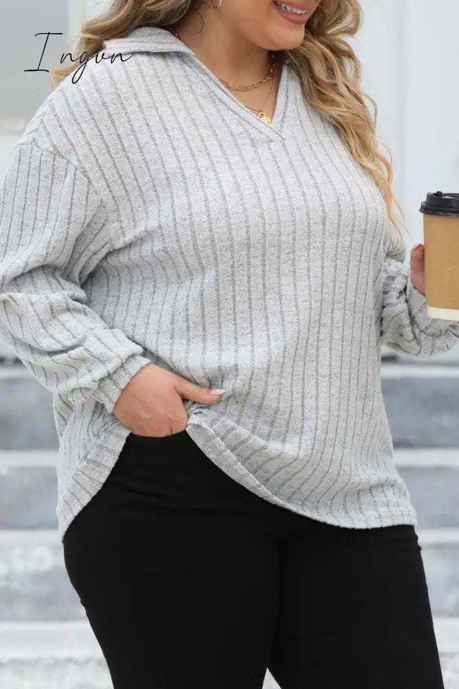 Ingvn - Casual Solid Basic V Neck Plus Size Tops