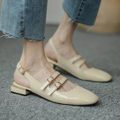 Women Sandals Summer Shoes Woman Flats Double Buckle Mary Janes Shoes Patent Leather Dress Shoes Back Strap Zapatos Mujer 9278N