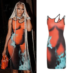 Ingvn - Hipster Bodycon Print Irregular Dress Women Sexy Sleeveless Sheath Body-Shaping Dresses Ladies Vintage Fashion Clubwear