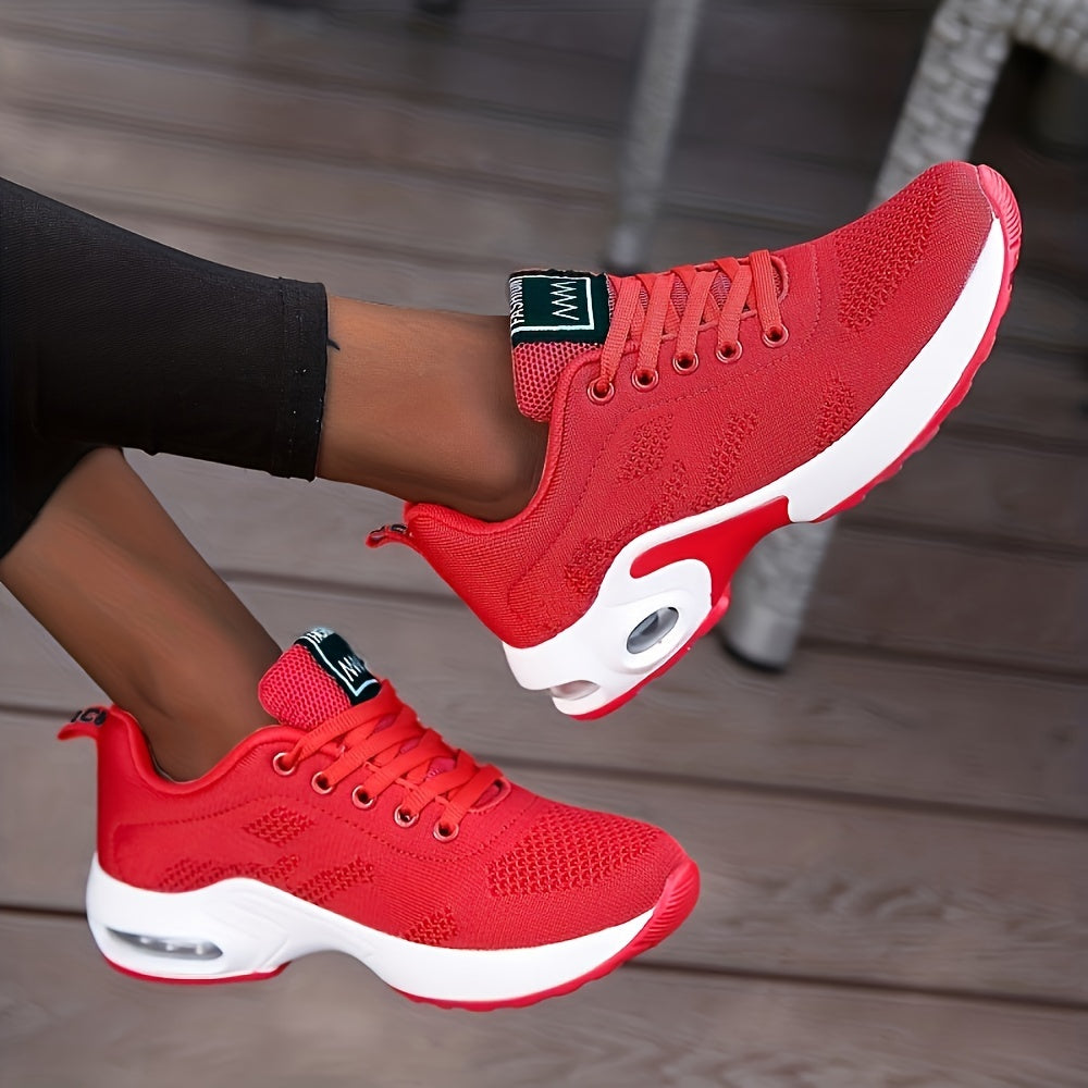 Lightweight Mesh Lace Up Women's Fashion Sneakers, Air Cushion Running Sports Shoes
