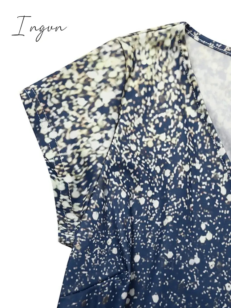Ingvn - Women‘s A Line Dress Chiffon Dress Midi Dress Navy Blue Short Sleeve Color Gradient Patchwork Spring Summer V Neck Stylish Elegant Party 2023 S M L XL XXL 3XL / Party Dress