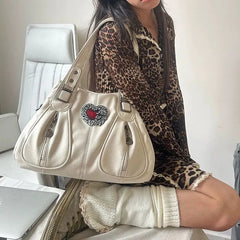 Ingvn  Fashion Y2k Shoulder Bag for Women Vintage Gothic Large Capacity Tote Bag Love Heart Pu Leather Advanced New Female Handbag