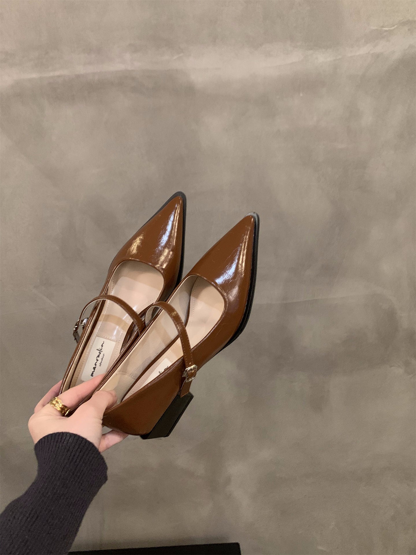 Pointed Elegant Red Mary Jane Single-layer Shoes Women's Shoes New Spring Autumn and Winter Mid-high Heel French Evening Shoes