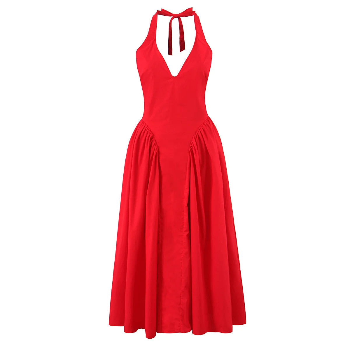 New Elegant Blue Halter Midi Long Dress Women Sexy Backless Deep V Neck Low Waist A-line Summer Dresses Party Robe