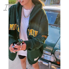 Ingvn - Y2K Vintage Oversized Women Hoodies Harajuku Aesthetic Zip Up Hooded Sweatshirt Top Long Sleeve E Girl Clothes Casual ins