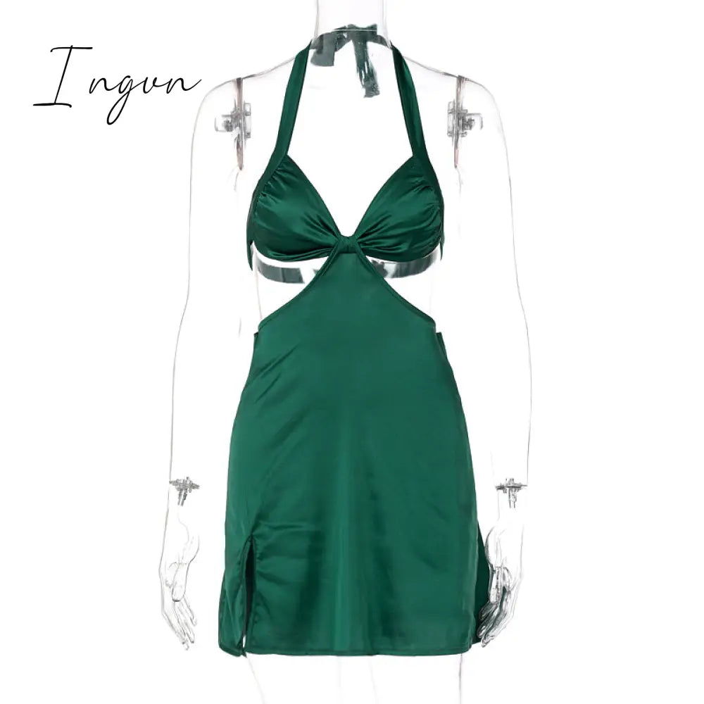 Ingvn - Halter Hollow Out Dress Women Bandage Slim Strapless Bodycon Dress Sexy Mini Backless Summer Party Dresses