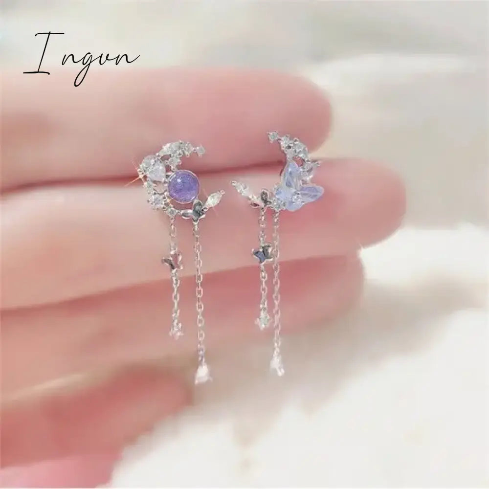 Korean New Light Luxury Zircon Moon Star Asymmetric Stud Earrings For Women Crystal Cloud Pearl Earring Girl Jewelry Gifts