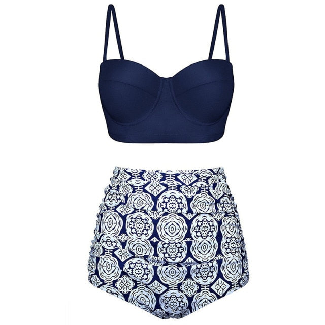 Women Swimsuits Vintage Bandeau Push Up Polka Dot Plus Size Bathing Suits High Waisted Bikini