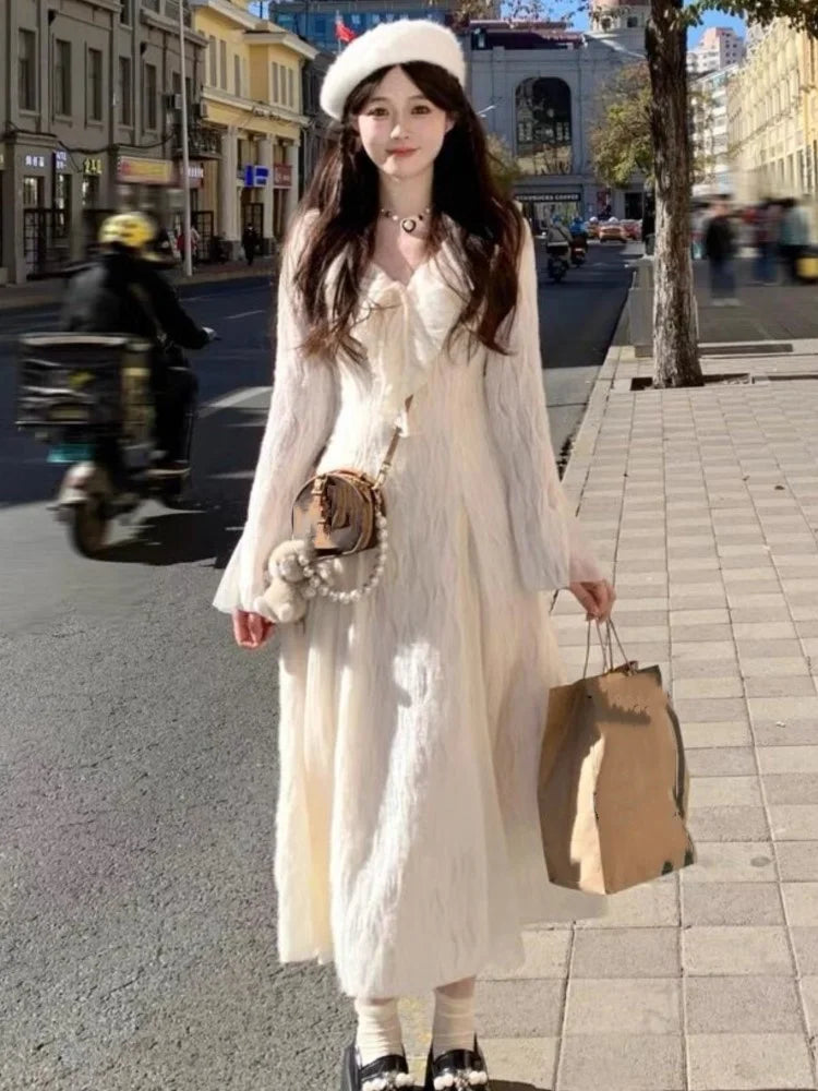 Elegant Party Dresses Woman French Ruffles V-Neck Long Sleeve Princess Mermaid Dress Autumn Spring Chic Vestidos Female Outfits