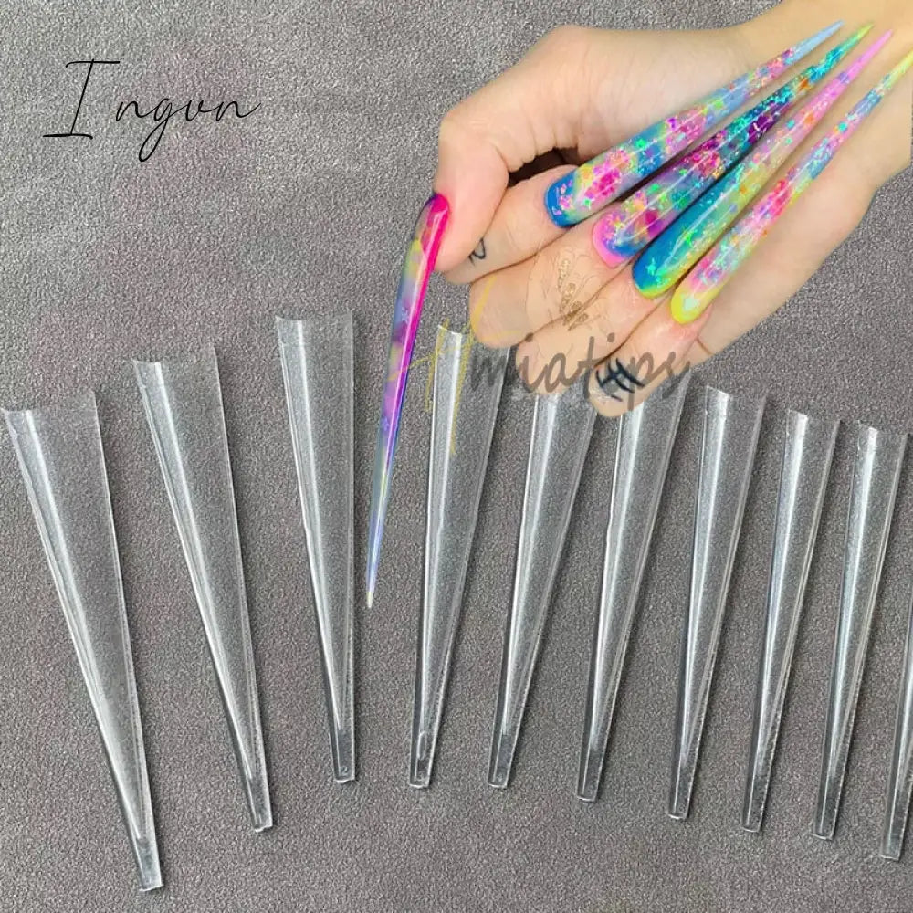 3XL Full Cover False Long Stiletto  Nail Tips Sculpted Clear Press On Artificial Fake Nails  Manicure Salon Supply 120pcs