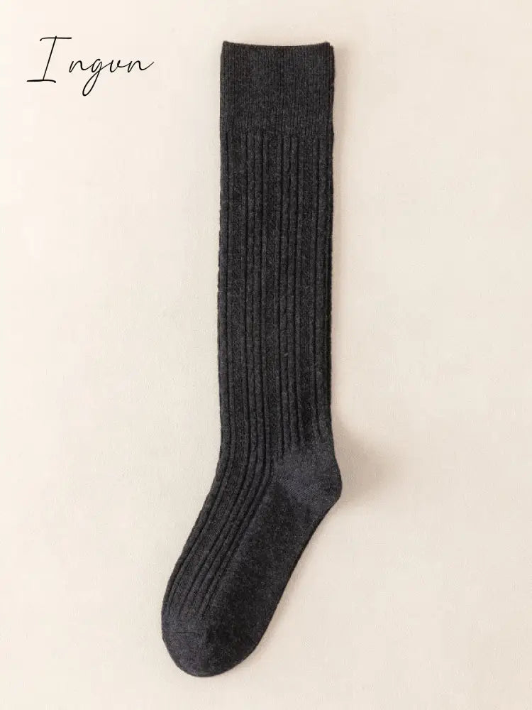 Ingvn - Simple Twist Wool Solid Color Mid-Calf Socks