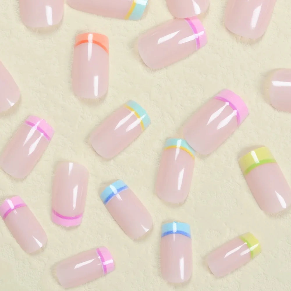 Wearable Manicure French Fake Nails Waterproof Round Head Full Cover Nail Tips Press on Nails Girl