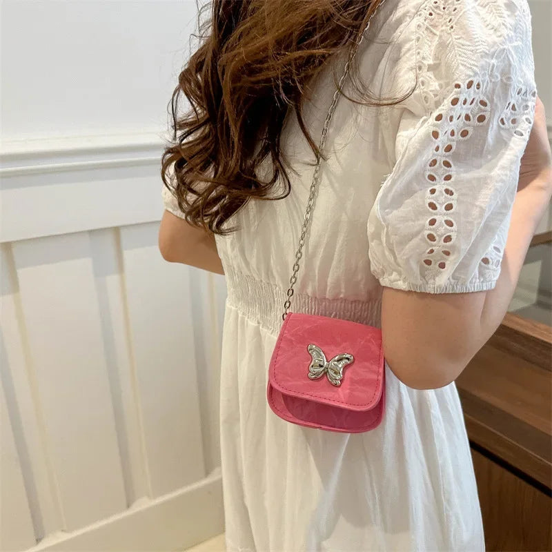 Ingvn  Metal Butterfly Women's Mini Shoulder Bag Fashion Chain Ladies Small Crossbody Bags PU Leather Female Dinner Party Clutch Purse