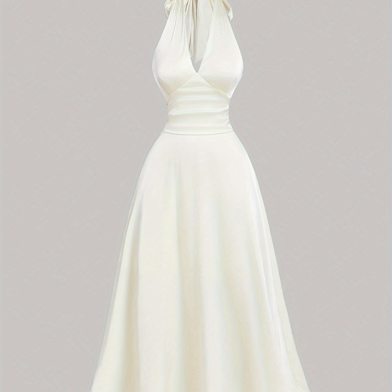[Midi Apricot Satin Pleated Dress] Elegant Apricot Satin Midi Dress with Pleated Detail - Halter Neck, Non-Stretch Polyester, Machine Washable - Perfect for Spring/Summer/Fall