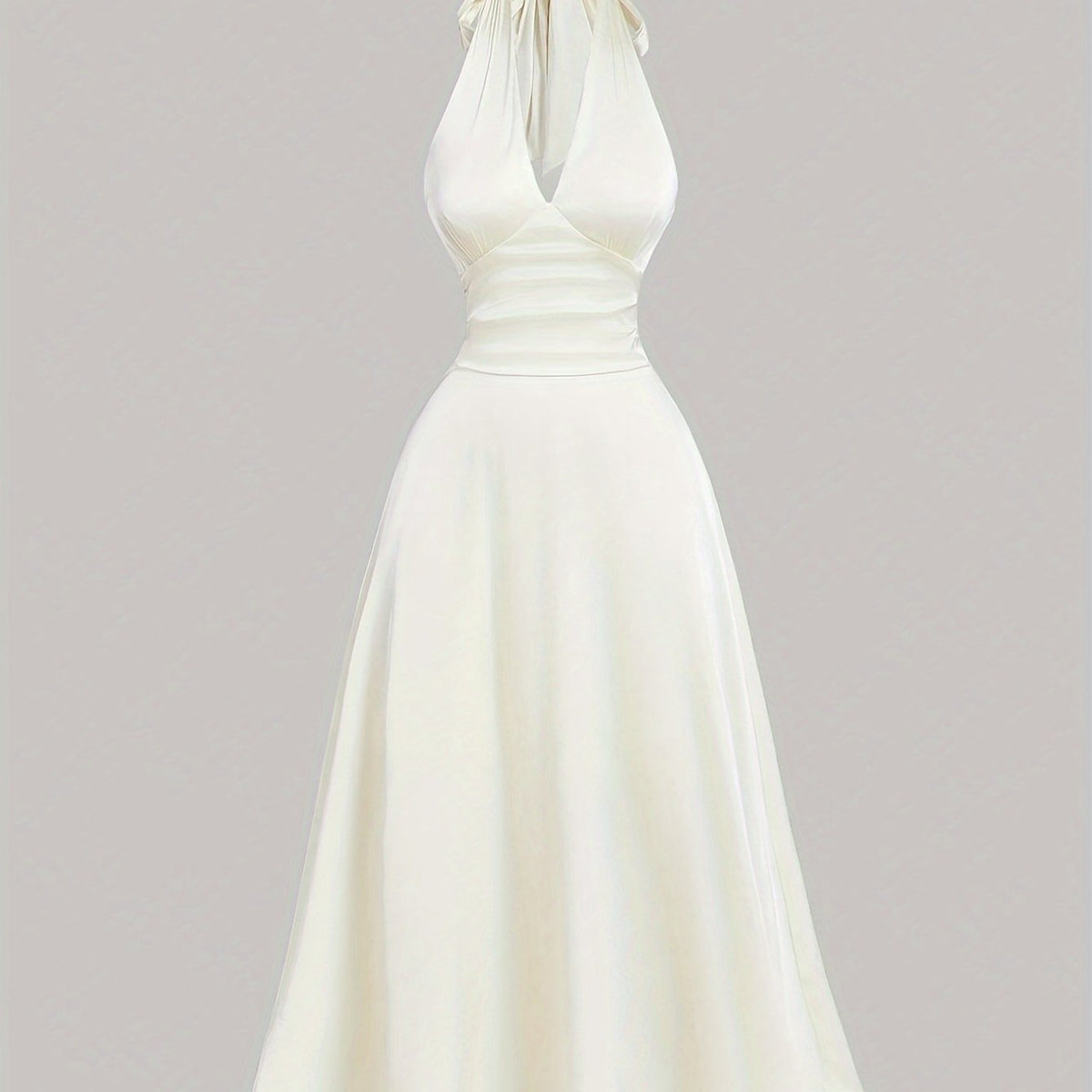 Elegant Apricot Satin Midi Dress with Pleated Detail - Halter Neck, Non-Stretch Polyester, Machine Washable - Perfect for Spring/Summer/Fall