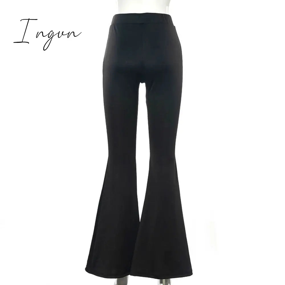 Ingvn - Summer Outfits Grunge 90s Urban Style Boot Cut Pants High Waist Black Vintage Skinny Pants Fashion Indie Casual For Women Trousers